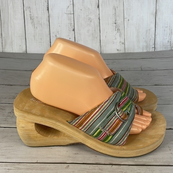 Vintage Skechers Stripe Canvas Toe Loop Platform Sandal - Picture 1 of 14